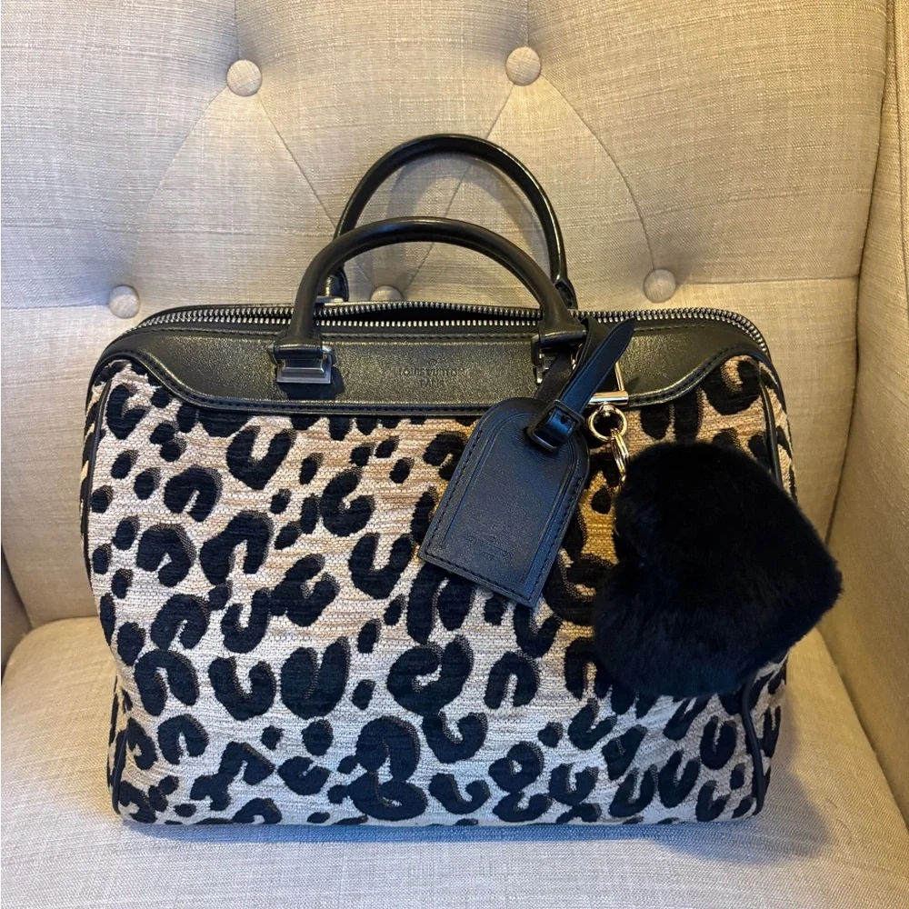 Louis Vuitton Leopard Print Satchel with Black Accents